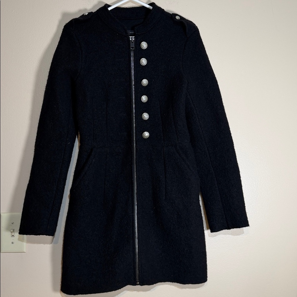 Diesel Black Military-Style Trench Coat with Decorative Buttons